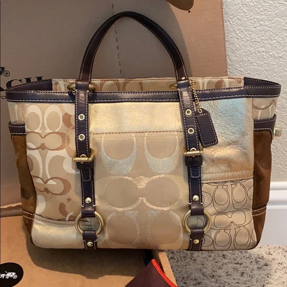 Coach gold signature patchwork gallery tote bag book tote vintage - Picture 5 of 10
